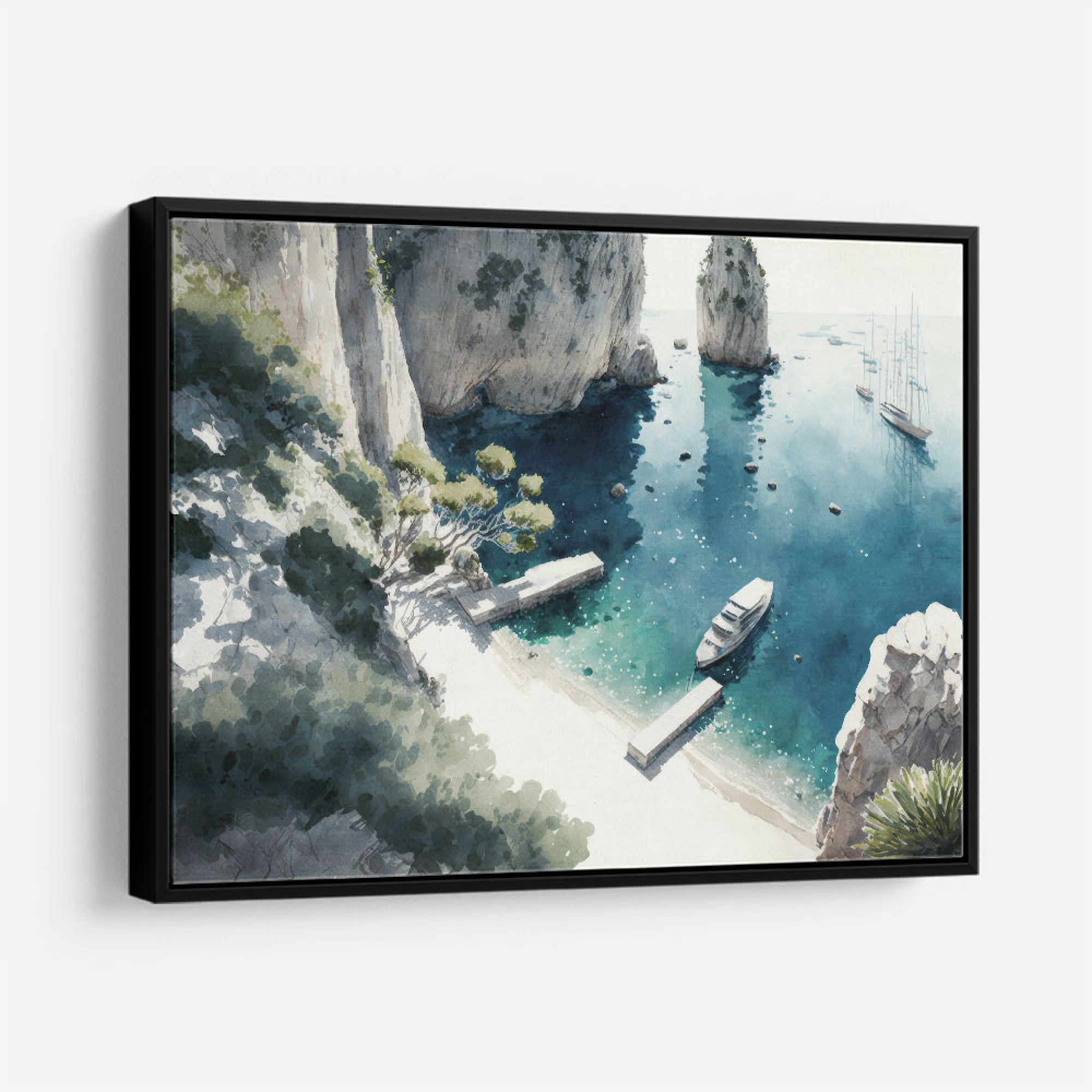ROCKY SHORE LIGHT, Oeuvre sur toile étirée, encadré Brun Noyer